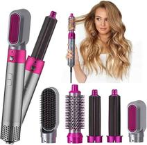 Escova Alisadora Secadora 5 Em 1 Multifuncional Secador De Cabelo Modelador Íon Negativo Cerâmica Pente De Ar Quente Destacável Anti Frizz 110V