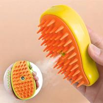 Escova Amarela a Vapor Pets 3 em 1 com Spray Massagem Relaxante Remove Pelos Soltos e Desembaraça Nós Recarregável USB