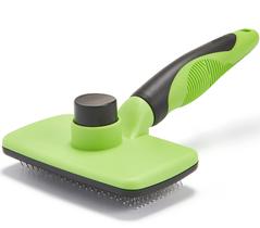 Escova autolimpante Slicker OEFEO para cães e gatos verde