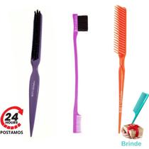 Escova Cabelo 3 Fileiras Cerdas Firmes, Pente Escovinha Baby Hair 2 em 1, Pente 3 Fileiras Fitagem