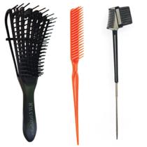 Escova Cabelo Polvo, Pente 3 Fileiras, Baby Hair Metálica