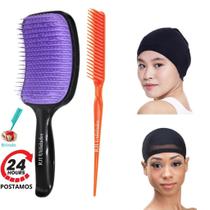 Escova Cabelo Raquete, Pente 3 Fileira, 2 Touca Pressão Nero