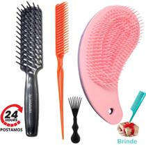 Escova Cabelo Raquete Vazada, Secar Pente 3 Fileiras Fitagem, Escova Mágica Desembaraçar, Kit com 3
