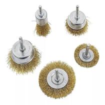 Escova Circular De Aço Kit 5 Peças Com Haste Para Furadeira Escova Circular De Aço Kit 5 Peças Com Haste Para Furadeira