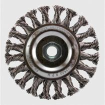 Escova Circular Trançada Pequi 115mm x 13mm M14 de Aço Carbono Escova Circular Trançada Pequi 115mm x 13mm M14 de Aço Carbono