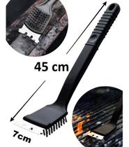 Escova De Aço 45cm Para Limpar Grelha Churrasqueiras Com Raspador Preto
