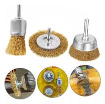 Escova de Aço Carbono Circular 3 Peças para Limpeza e Desempenho Profissional