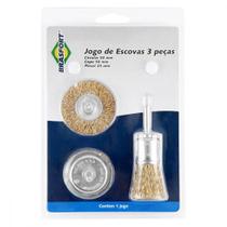 Escova De Aco Circular Brasfort Jogo 3 Pecas Latonadas Com Haste - 7269