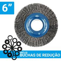 Escova De Aço Circular Ondulada 6 Pol Aço Carbono Para Moto Esmeril Profissional Lixadeira