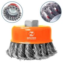 Escova De Aço Fio Torcido Bézzer Para Lixadeira E Esmerilhadeira 75 Mm Tipo Copo Trançada Rosca M14 X 2 Mm3