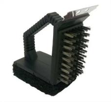 Escova De Aço Inox 3 Em 1 Para Limpar Grelha Churrasqueira