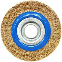 Escova de aço latonado circular ondulada 152,4 x 19 mm com furo Escova de aço latonado circular ondulada 152,4 x 19 mm com furo
