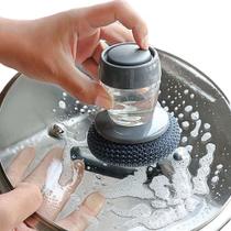 Escova De Aço Limpeza Com Recipiente Detergente Lava Louças