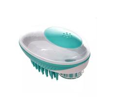 Escova de banho massageadora PET em silicone com dispenser de shampoo 2 em 1 Escova de banho massageadora PET em silicone com dispenser de shampoo 2 em 1
