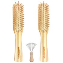 Escova de cabelo AMERWASH PLUS, pá de madeira com cerdas de bambu, pacote com 2
