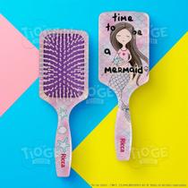 Escova de Cabelo Desembaraçante Racket Almofadada Mermaid Sereia Rosa