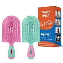 Escova de cabelo Detangler Unway 4HAIR patenteada nos EUA rosa e azul-petróleo