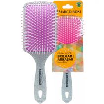Escova de Cabelo Glitter Raquete Nylon Pin Marco Boni Profissional Prata Uso Diário (7691)