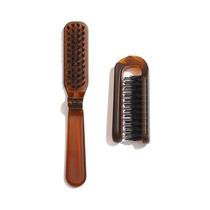 Escova De Cabelo Portátil De Bolso Com Cerdas De Javali Âmbar, Dobrável, Para Viagem, Massagem E