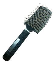 Escova De Cabelo Raquete Vazada Curva Cerdas Simples Preta