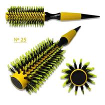 Escova De Cabelo Térmica Amarela Cerdas De Javali Mista Madeira Ref. 25