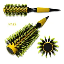 Escova De Cabelo Térmica Amarela Cerdas De Javali Mista Madeira Ref. 25 Escova De Cabelo Térmica Amarela Cerdas De Javali Mista Madeira Ref. 25