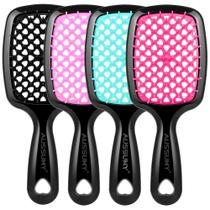 Escova de Cabelo Vazada Desembaraçante com Cerdas Macias, Kit com 4 Unidades Aussumy
