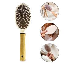 Escova de Cabelos Profissional Oval Almofadada Cabo Madeira Desembaraçar Pentear Penteados Cabeleireiro Cuidados com os Fios Hair Capilar