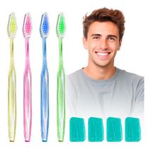 Escova De Dente Grande Cerdas Duras Capa Proteção 4 Unidades