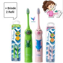 Escova De Dente Infantil Elétrica Sapo OU Porquinho+ 2 REFIL - TECHLINE