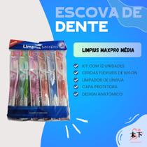Escova de dente Kit 12 unidades Média / Capa Protetora /Limpador de Lingua/ Coloridas