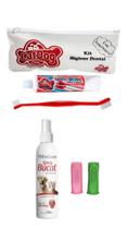 Escova de dente para cachorro com dedeira creme e spray bucal com estojo
