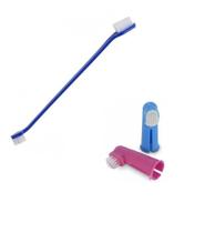 ESCOVA DE DENTE PARA PET Dupla com 2 Dedeiras de Silicone