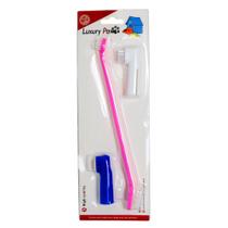 Escova de Dente Pet Cães Cachorros Cabo Longo e 2 Dedeiras Escova de Dente Pet Cães Cachorros Cabo Longo e 2 Dedeiras