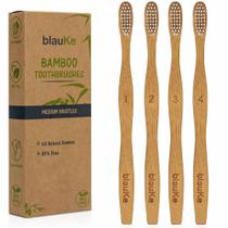Escova de dentes BlauKe de bambu, cerdas médias, 4 unidades, biodegradável Escova de dentes BlauKe de bambu, cerdas médias, 4 unidades, biodegradável