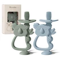 Escova de dentes de silicone 360 Teether Moonkie, pacote com 2 unidades Escova de dentes de silicone 360 Teether Moonkie, pacote com 2 unidades