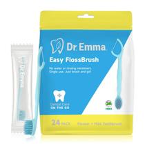 Escova de dentes descartável Dr. Emma Mini Brush com fio dental, 24 pacotes