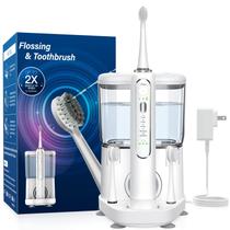 Escova de dentes elétrica com fio dental de água Zoccee 3 em 1 branca