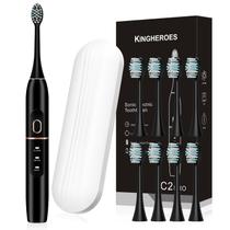 Escova de dentes elétrica kingheroes C2PRO com 8 cabeças de escova e estojo