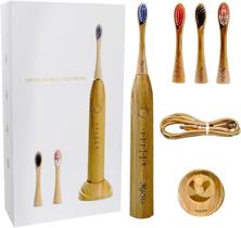 Escova de dentes elétrica MGCsto Bamboo com 4 cabeças de escova substituíveis