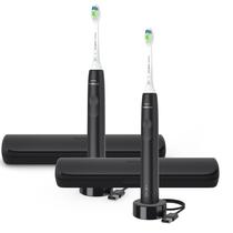 Escova de dentes elétrica Philips Sonicare com cabeça de escova DiamondClean, pacote com 2 pacotes, escova de dentes elétrica recarregável com sensor de pressão, escova de dentes eletrônica sônica, estojo de viagem, preta