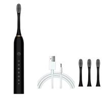 Escova De Dentes Elétrica Recarregável 6 Funções 4 Cabeças