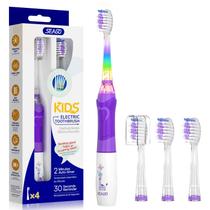 Escova de dentes elétrica SEAGO Kids com temporizador e 4 cabeças de escova roxa Escova de dentes elétrica SEAGO Kids com temporizador e 4 cabeças de escova roxa