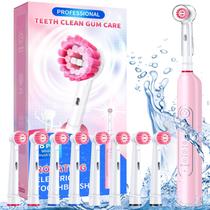 Escova de dentes elétrica TEETHEORY Rotating com 8 cabeças de escova rosa Escova de dentes elétrica TEETHEORY Rotating com 8 cabeças de escova rosa