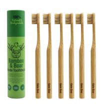 Escova de dentes Gaia Guy Natural Bristle Bamboo Boar Hair, pacote com 6 Escova de dentes Gaia Guy Natural Bristle Bamboo Boar Hair, pacote com 6