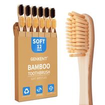 Escova de dentes GENKENT de bambu, pacote com 12, cerdas macias, ecológica