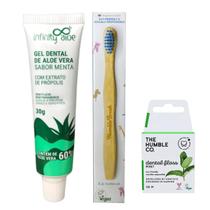Escova de Dentes Infantil de Bambu + Fio Dental Orgânico + Gel Dental Sem Fluor - The Humble
