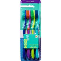 Escova de Dentes KESS Basic Supra com 4 UN. Cerdas Médias Higiene Oral e Bucal Dental
