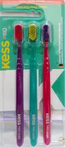 Escova de Dentes Kess Pro Extra Macia com 3 UN. 6580 Cerdas Macias Higiene Oral Bucal Cores Sortidas