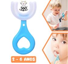 Escova De Dentes Macia Infantil 360 Silicone Azul Idade 2 a 6 anos